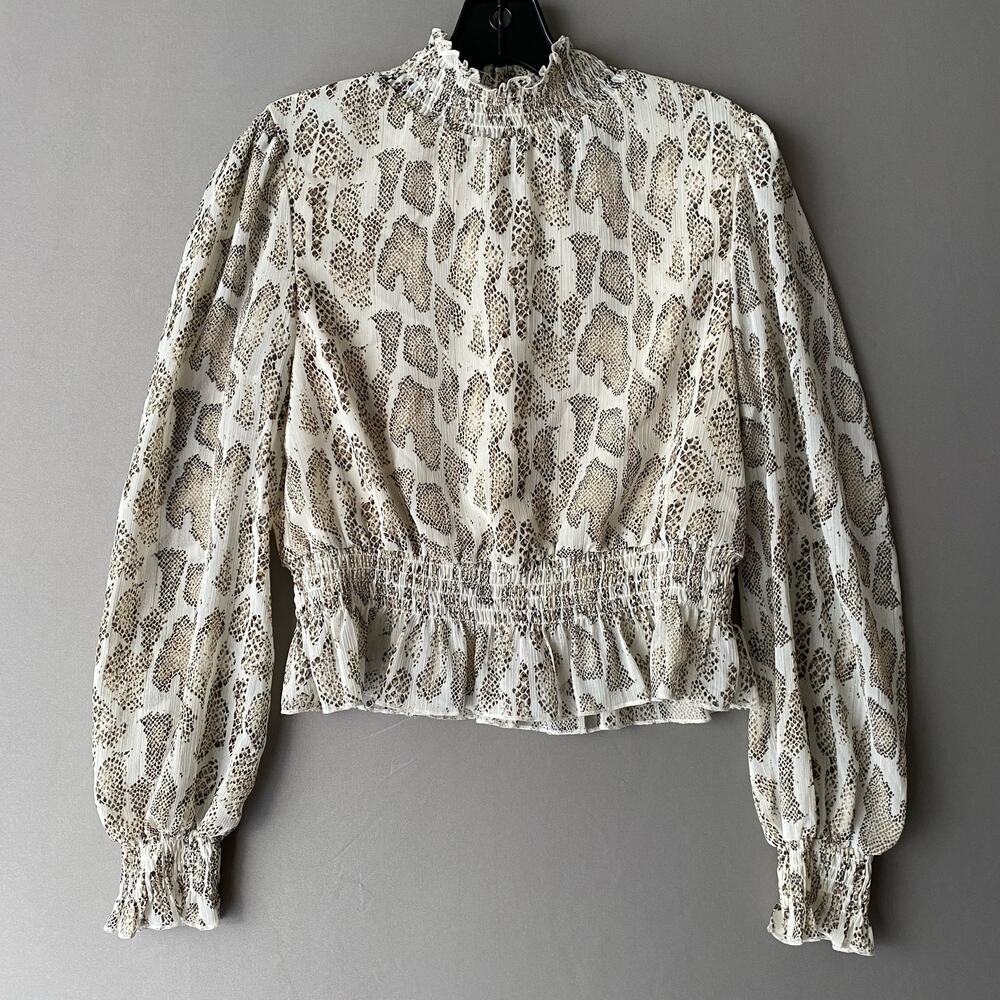 Lucy Paris‎ Snakeskin MobWife Office Siren Smocked Peplum Blouse S Cream